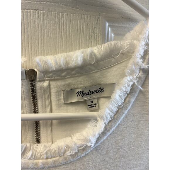 Madewell Fringed Back Zip Sleeveless Stretch Cotton Pockets White Dress Size M - Picture 3 of 5
